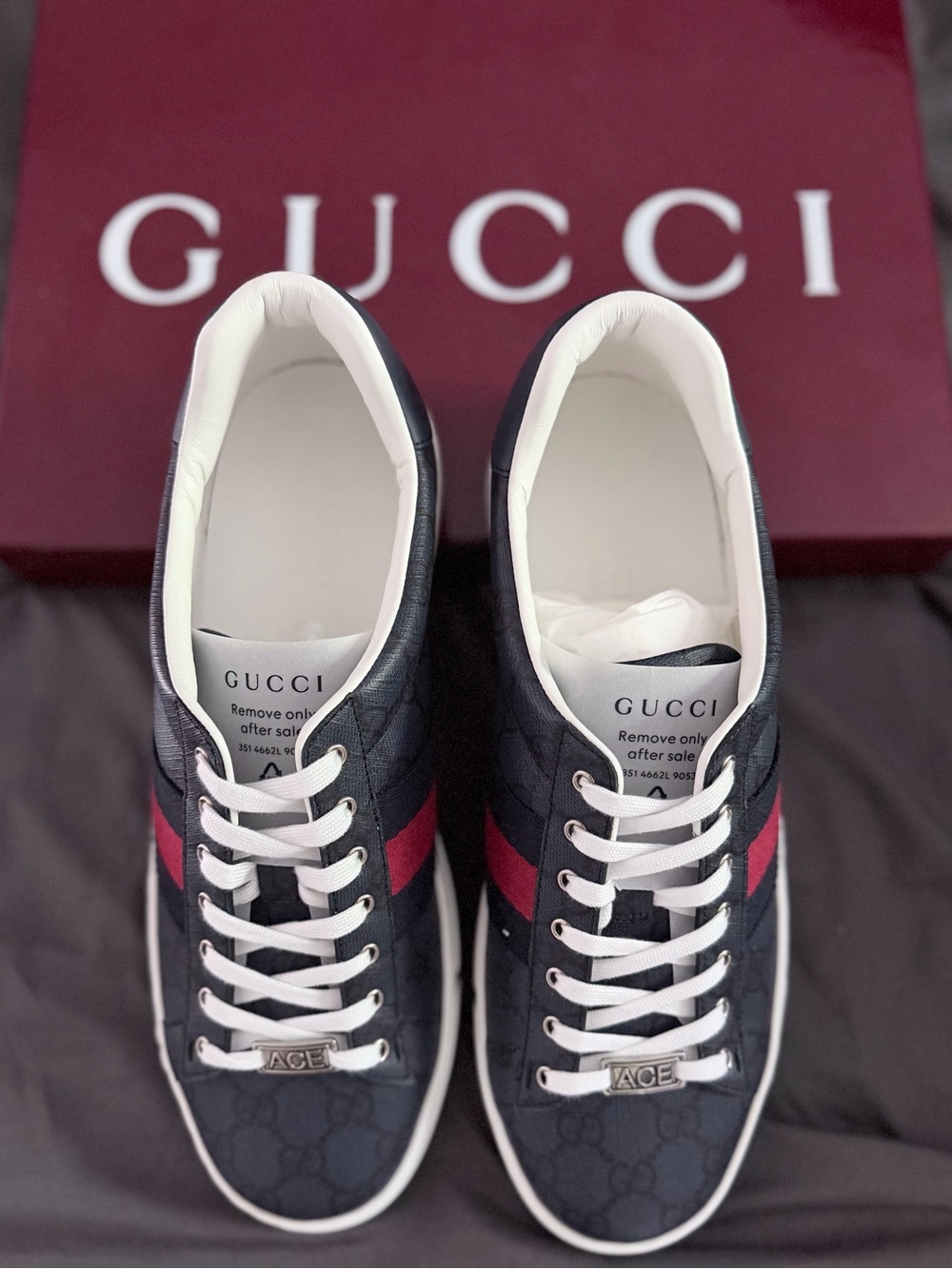 Brand New Gucci Ace GG Supreme Sneakers Blue Monogram Red/Navy Web - Picture 4 of 6